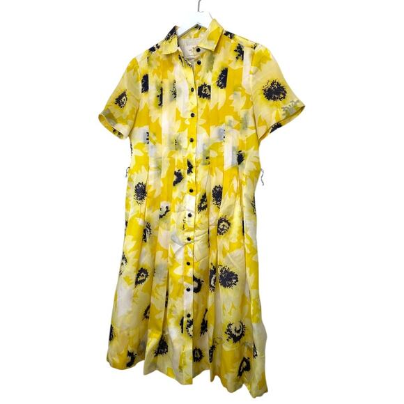 Kate Spade Sunny Daisy Yellow Silk Organza Button Front Shirt Dress Size 0 - Picture 3 of 9